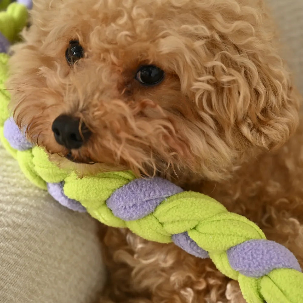 12PCS/Carton Dog Rope Tug Toys Durable Woven Plush Chew Rope Interactive Tug of War Toy with Loop Handle for Puppies Dogs