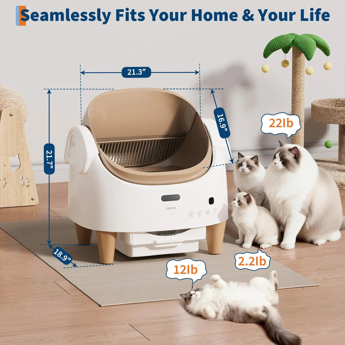 Automatic Self-Cleaning Cat Litter Box with Open-Top Safety Sensors