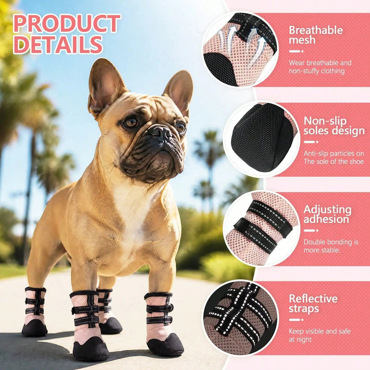 Breathable Mesh Dog Shoes With Non Slip Reflective Straps