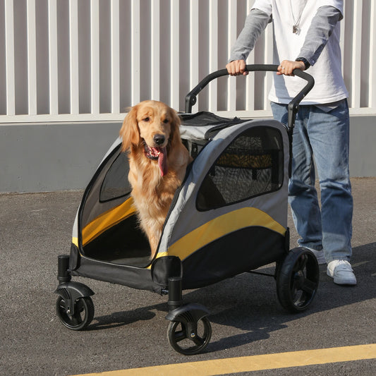 Portable Foldable Four Wheel Dog Stroller With Breathable Mesh Carrier