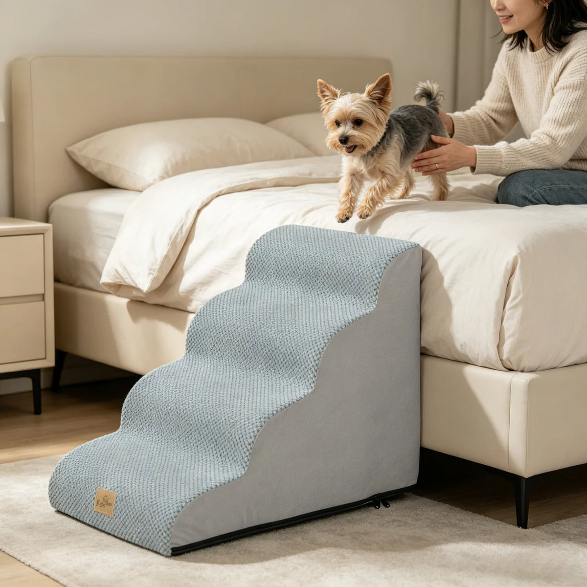 Curved Small Dog Stairs With Removable Cover For Bed Or Couch
