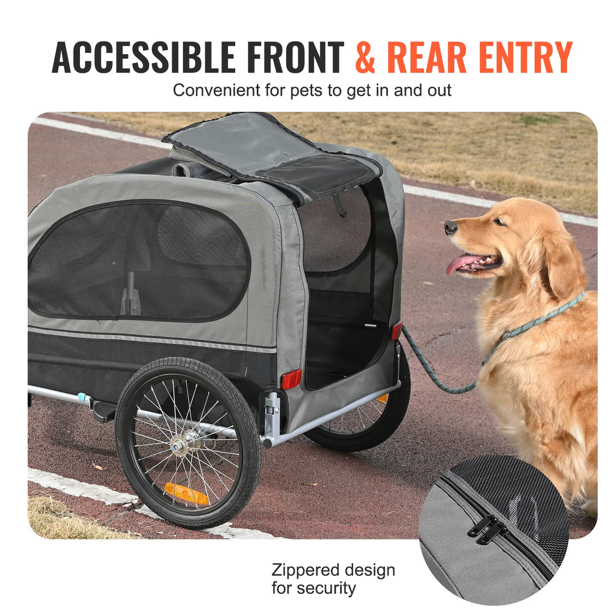 Collapsible Dog Bike Trailer With Coupler And Safety Reflectors