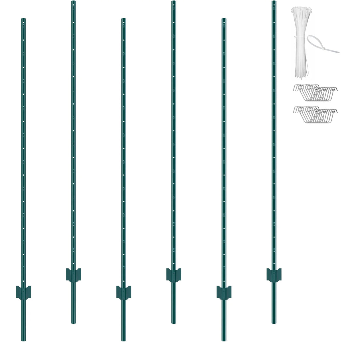Heavy Duty Metal T-Post Fence Posts, 3/4/5/6/7 Ft, 6 or 10 Pack Garden Fence Stakes for Yard Boundary, Farm Landscaping and Outdoor Support, Durable Green Fence Installation Posts Holiday Gift