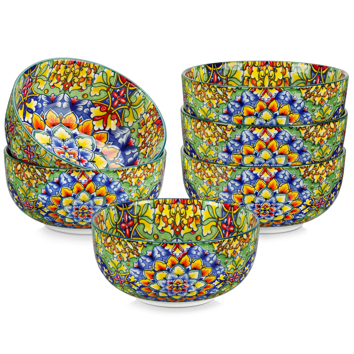 Malacasa 6 Piece Ceramic Bowl Set With Bohemian Floral Design