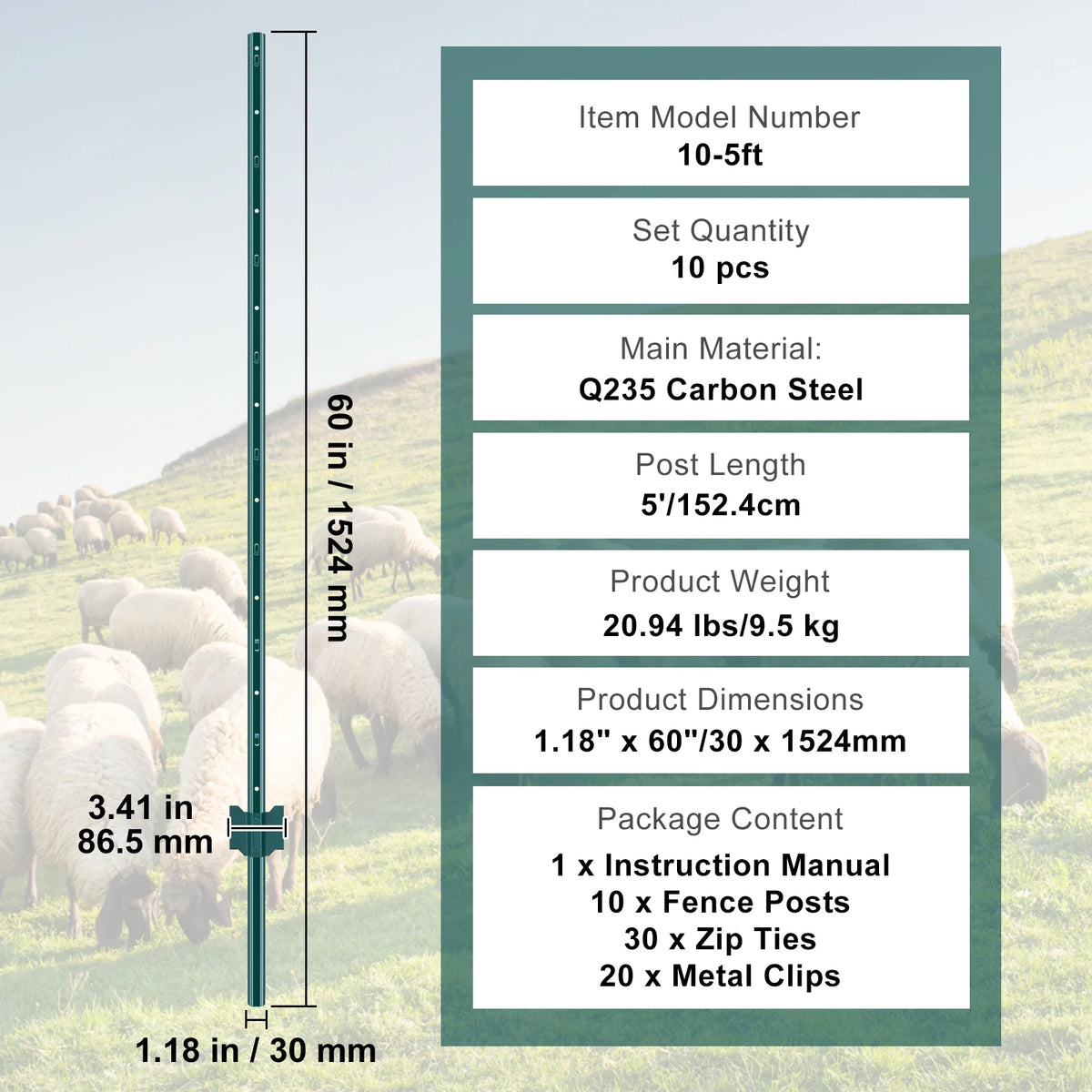 SucceBuy Fence Post T-Post Heavy Duty Metal Fence Posts Sturdy Steel Fence Stakes for GardenYard Lawn Farms&Outdoor Wire Fencing
