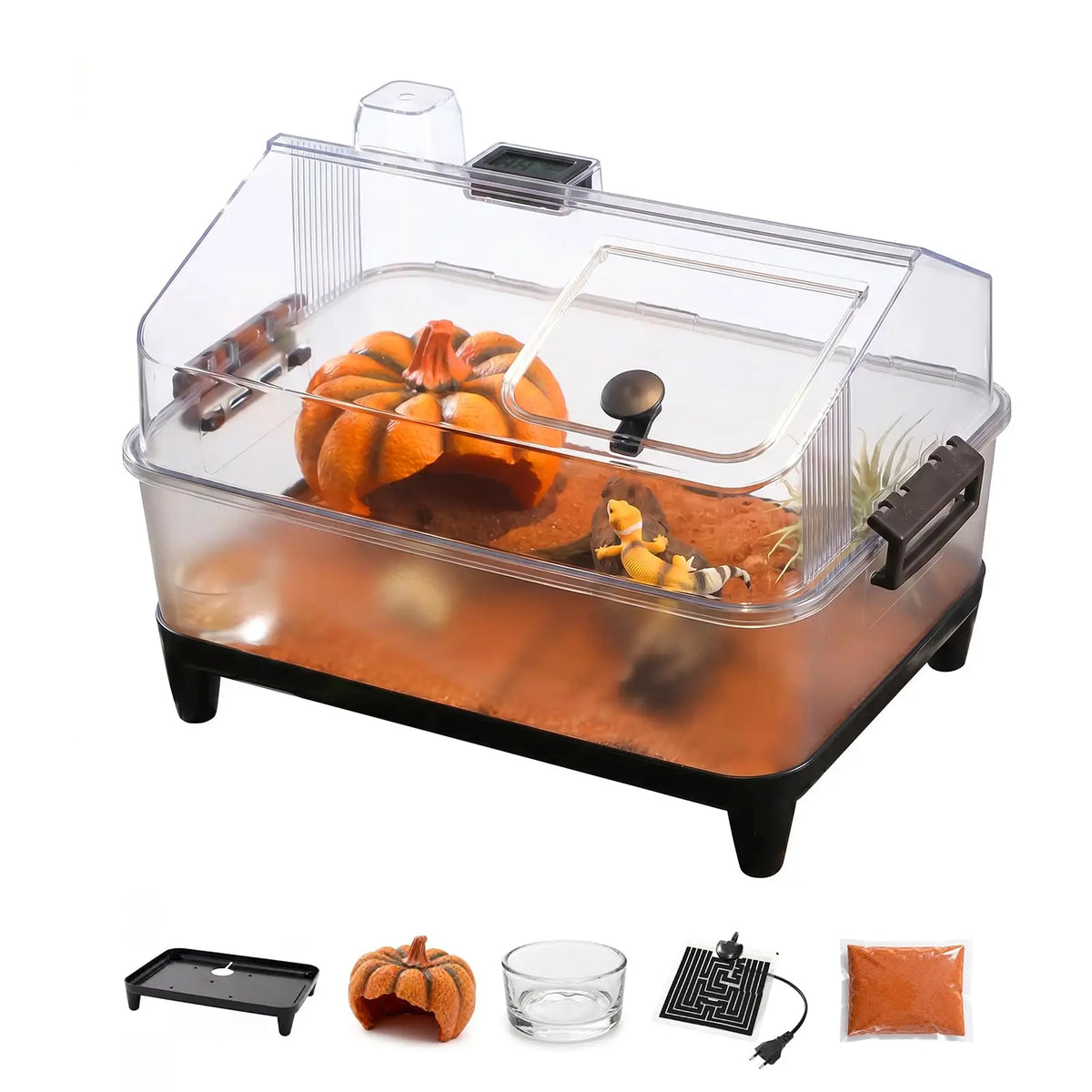 HiMiss Reptile Terrarium Kit With Lid Heating Pad And Accessories
