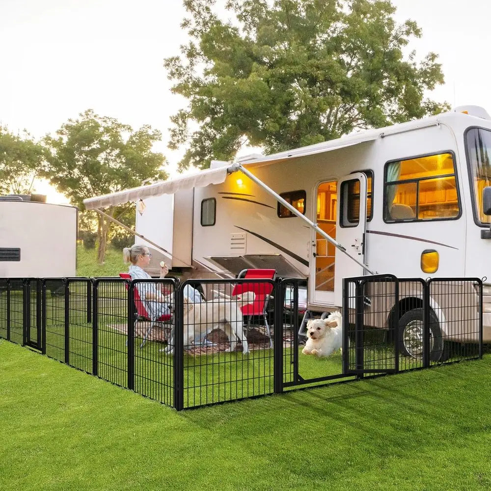 32in 16-Panel Metal Dog Playpen ence or Indoor Yard RV Camping | Heavy-duty Rustproo e with Secure Door, Tool-ree Assembly, olda