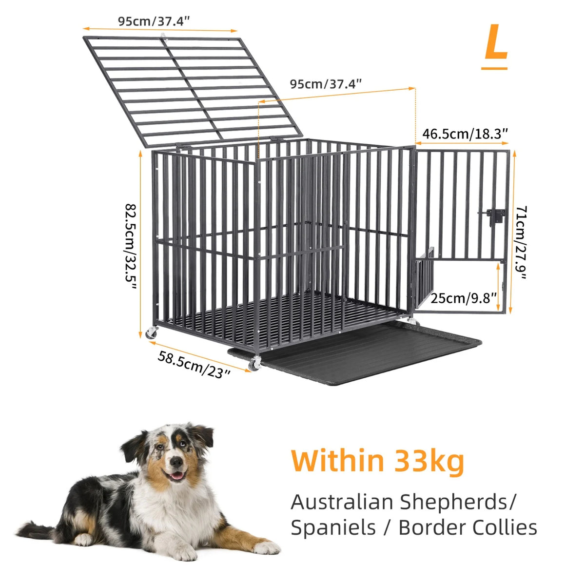 Bingopaw Heavy Duty Metal Dog Crate With Four Wheels