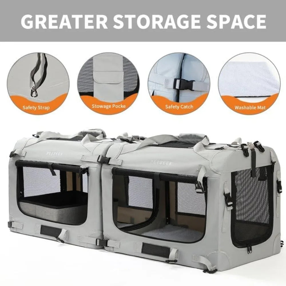 Petseek Soft Sided Dual Pet Carrier Portable Vehicle Travel Bag