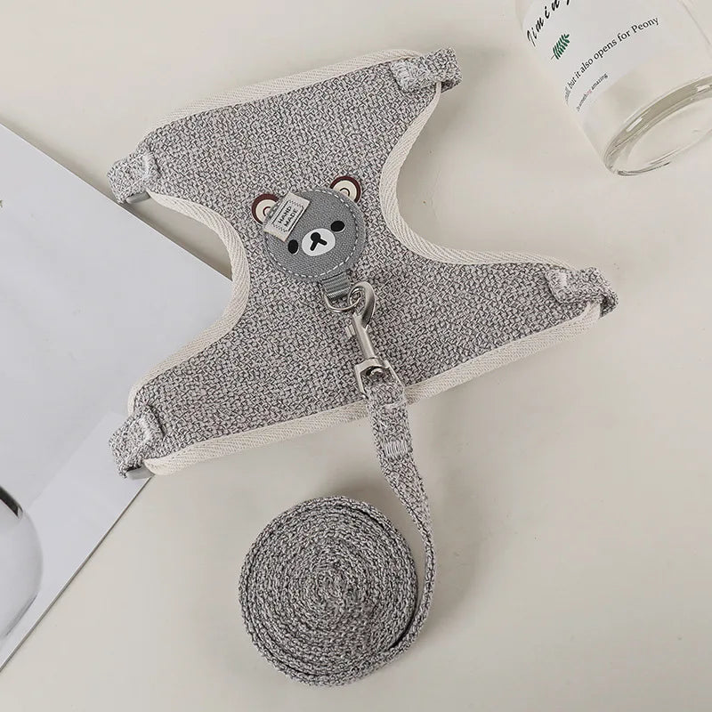 Padded Linen Rabbit Harness And Leash Set For Outdoor Walks