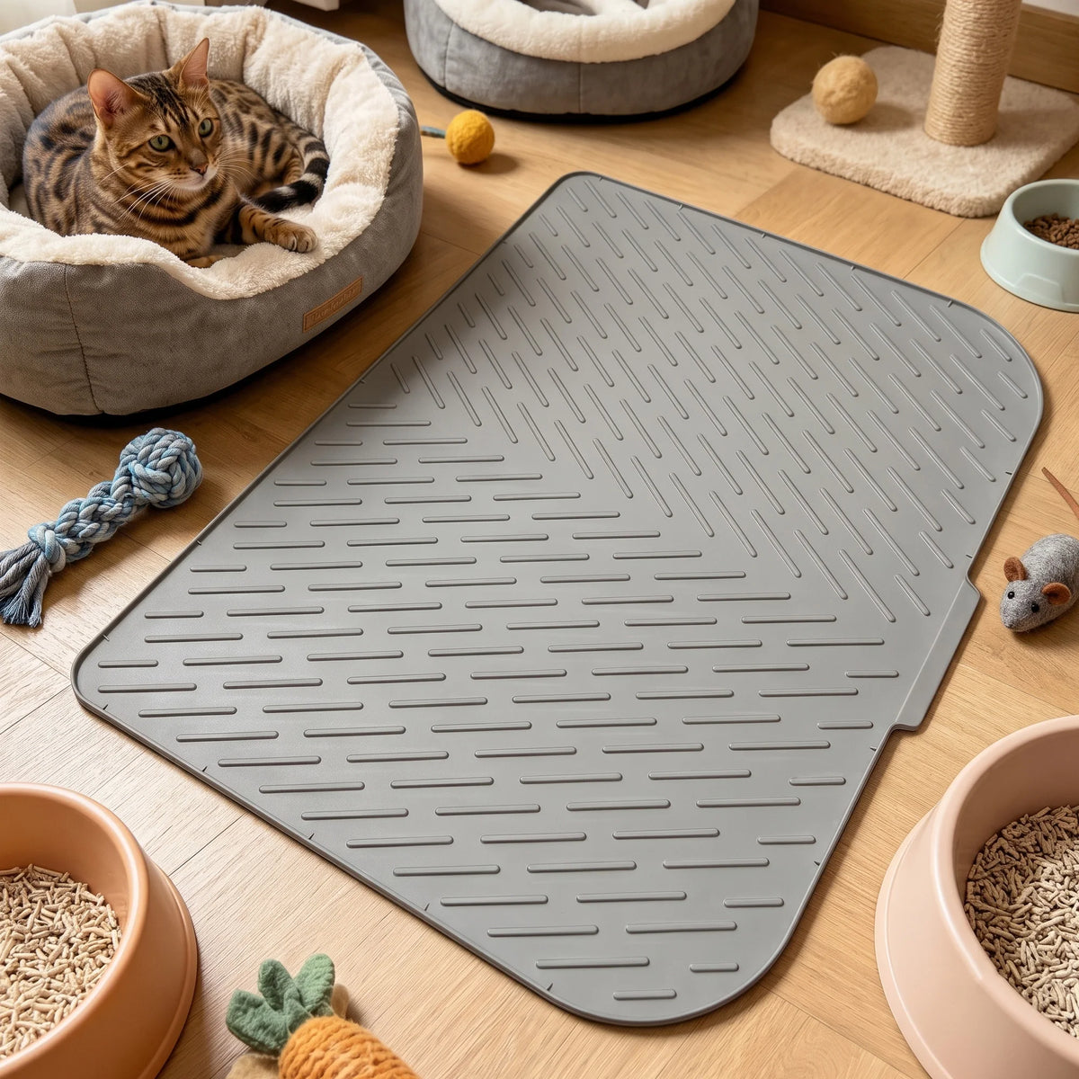Large Cat Litter Mat Silicone Extra Large Multi-Cat Spill Proof Waterproof Non-Slip Durable Cat Litter Tray Mat for Multiple Cats