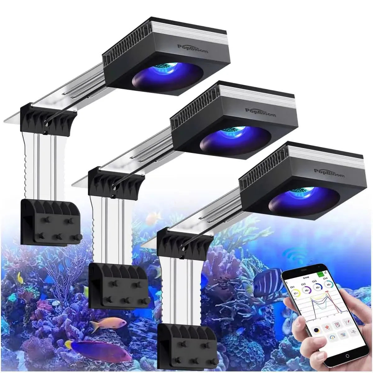 PopBloom 100W WiFi Marine Reef Aquarium LED Full Spectrum Light