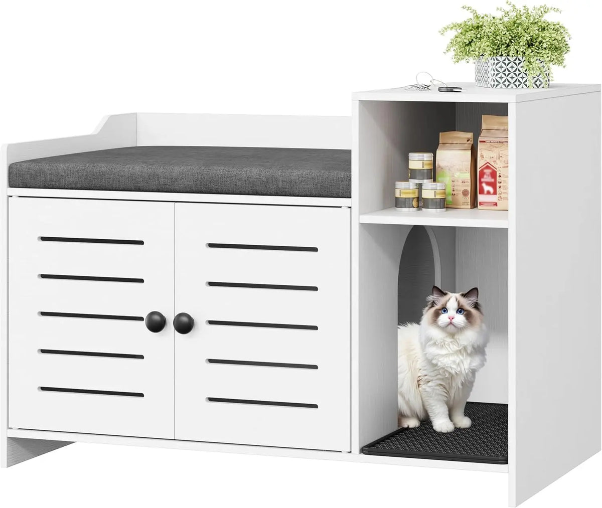 Farmhouse Cat Litter Box Enclosure With Scratch Pad Storage