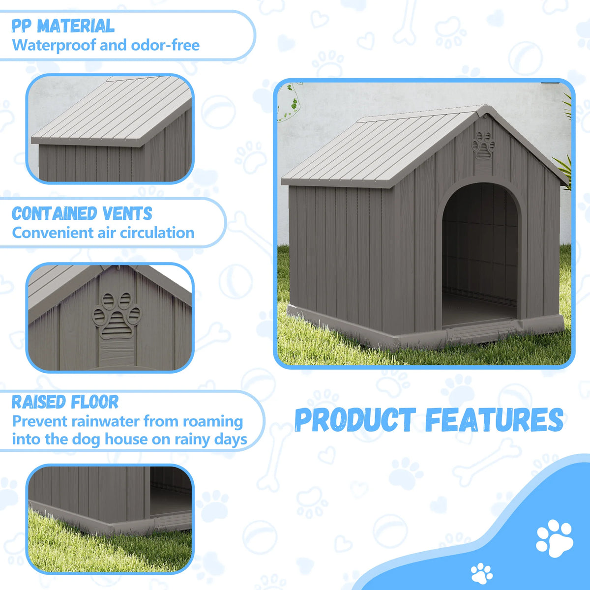 Outdoor Waterproof Ventilated Plastic Dog House For Small Dogs