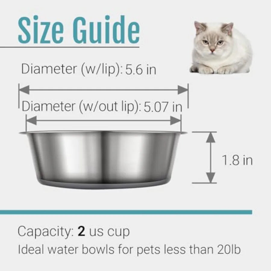 Nonslip Stainless Steel Dog Cat Bowls, US, 2 Count No slide silicone bottom, Dishwasher safe, Easy to clean, Stackable design