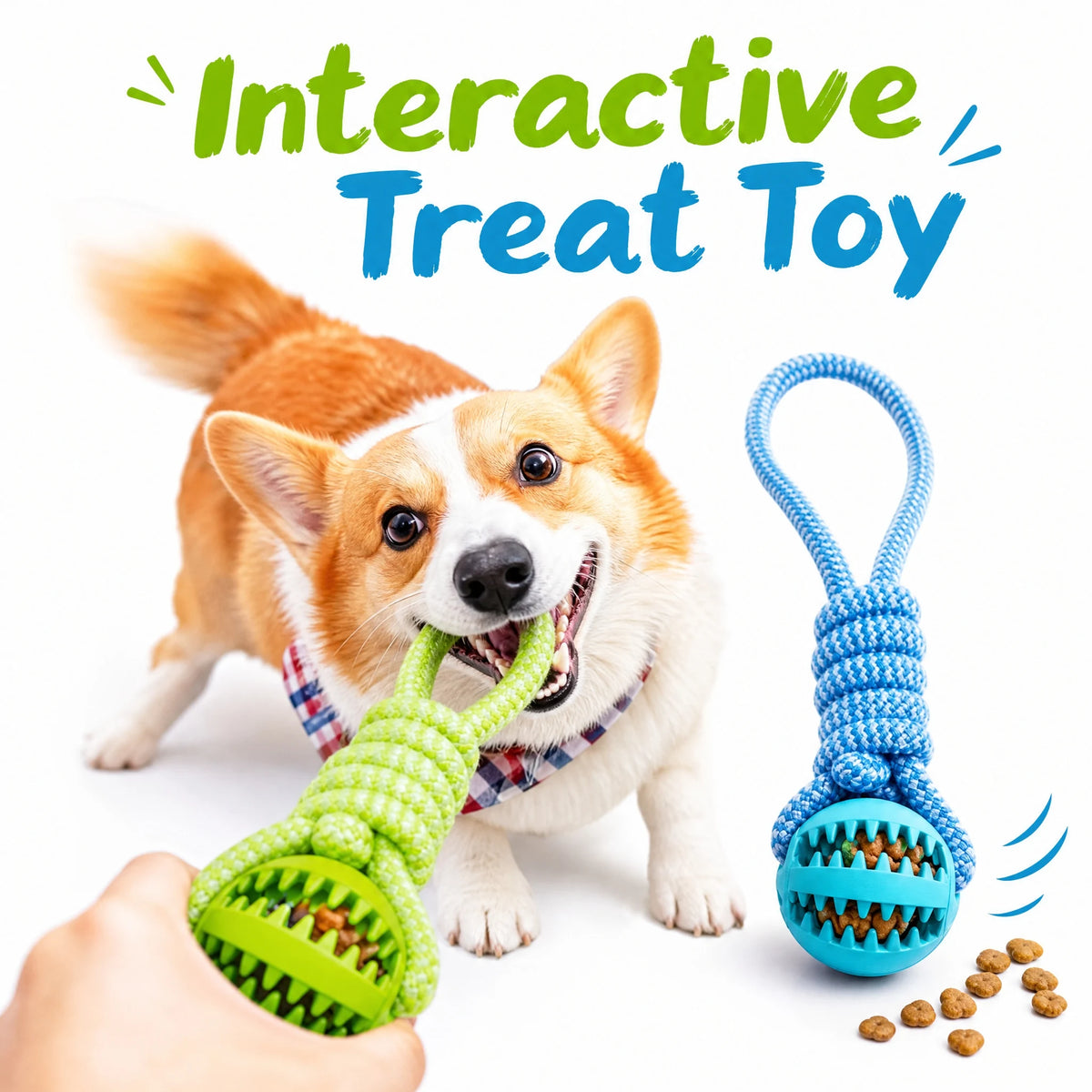 Interactive Rubber Dog Treat Dispensing Ball And Rope Chew Toy