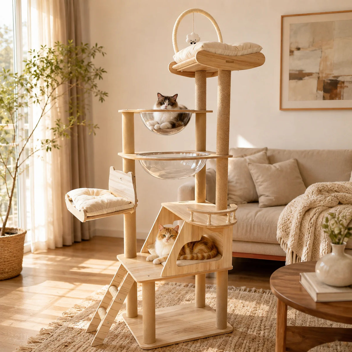 Cat Tree With Acrylic Pods And Sisal Scratching Posts