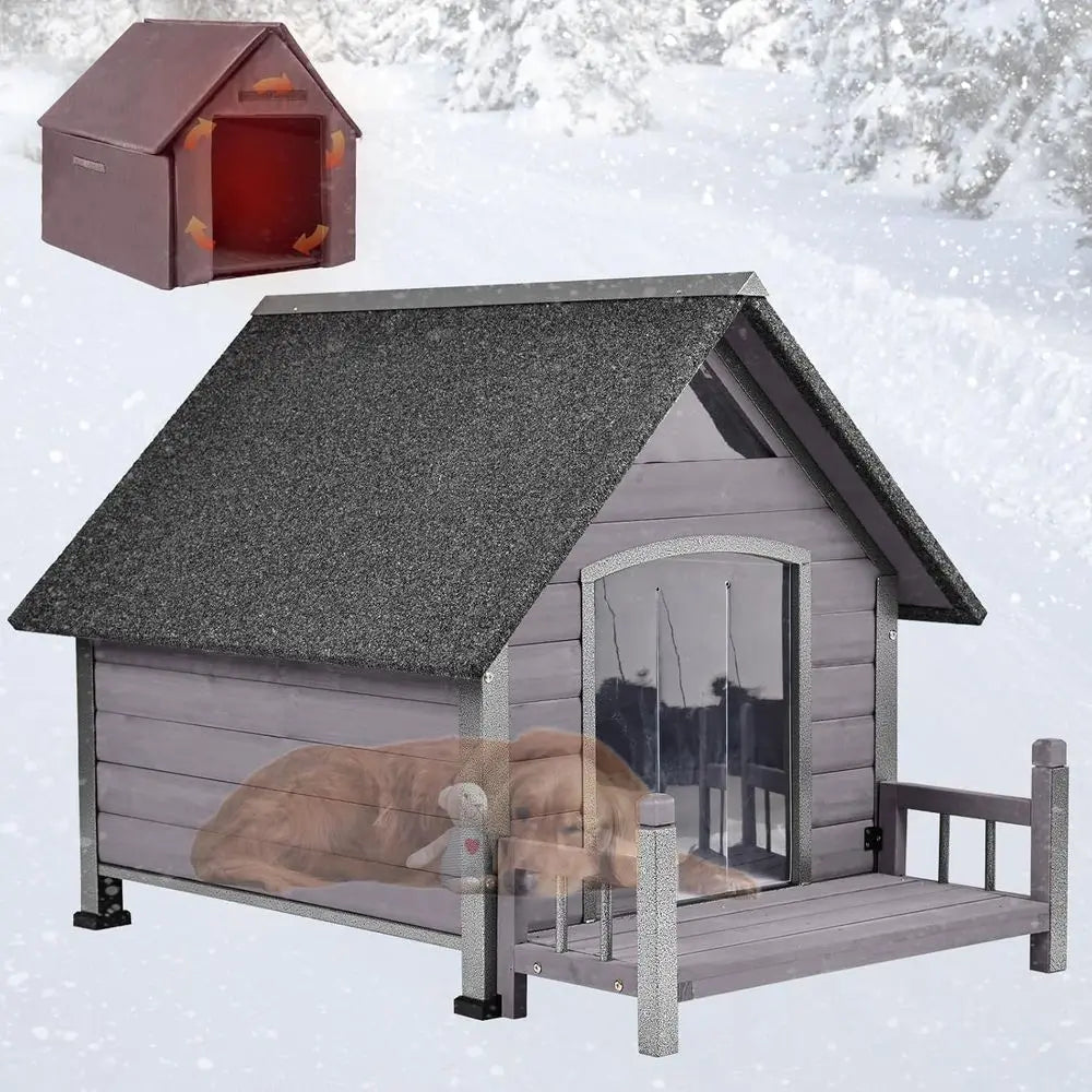 Weatherproof Insulated Dog House With Iron And Wood Frame