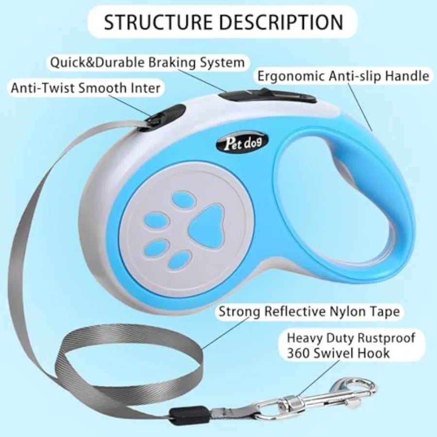 Retractable Dog Leash with Tangle Free Brake and Lock Control