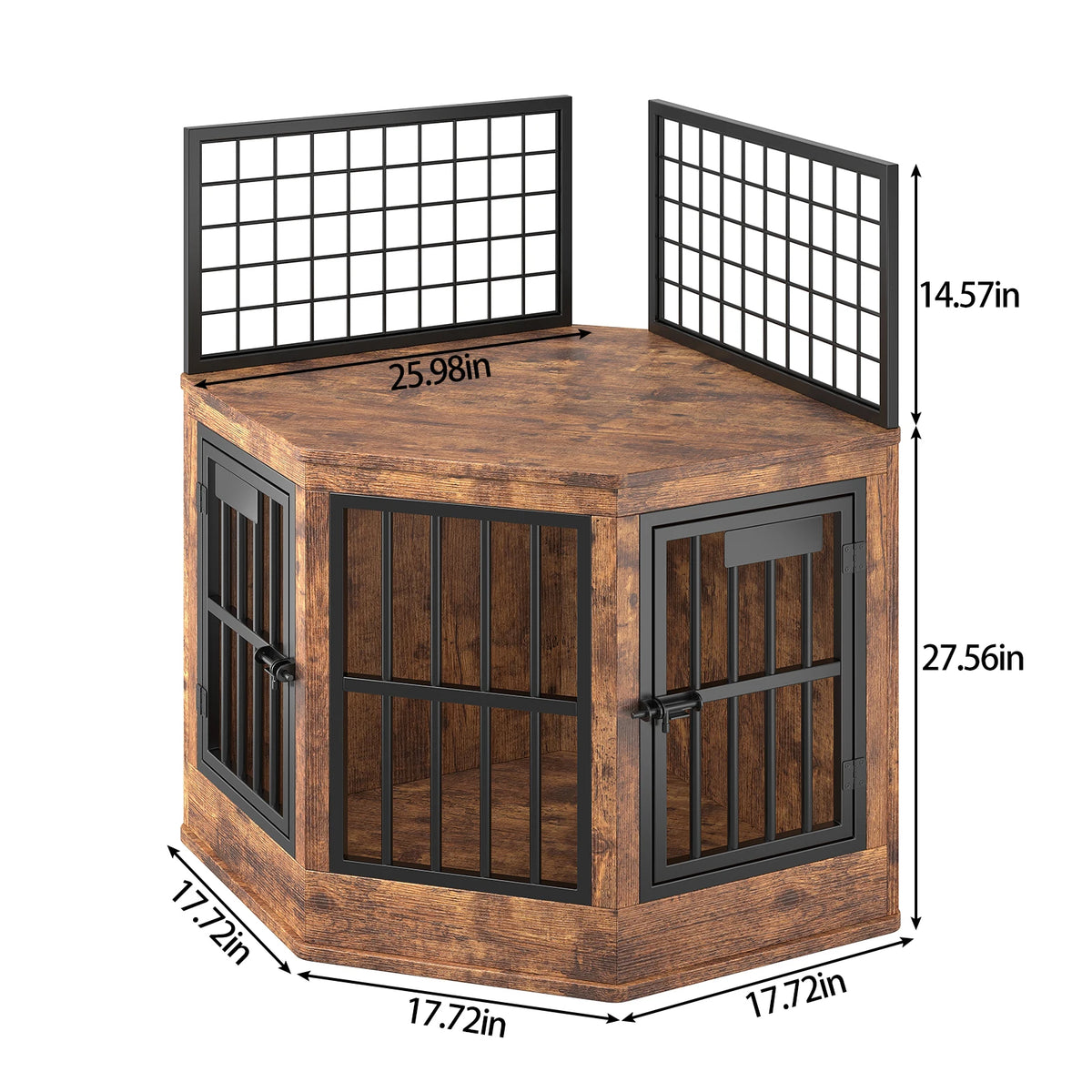 Modern Wooden Corner Dog Crate With Wood Top Media Console