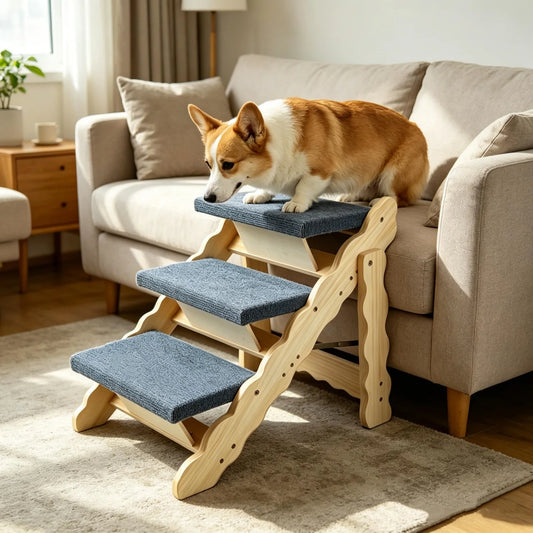 HImiss Non Slip Wooden Dog Stairs And Foldable Pet Ramp
