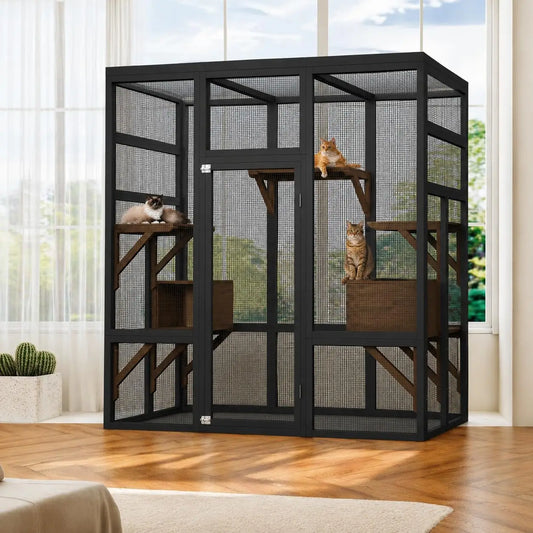 HiMISS Outdoor Wooden Cat Catio Enclosure With UV Protected Roof
