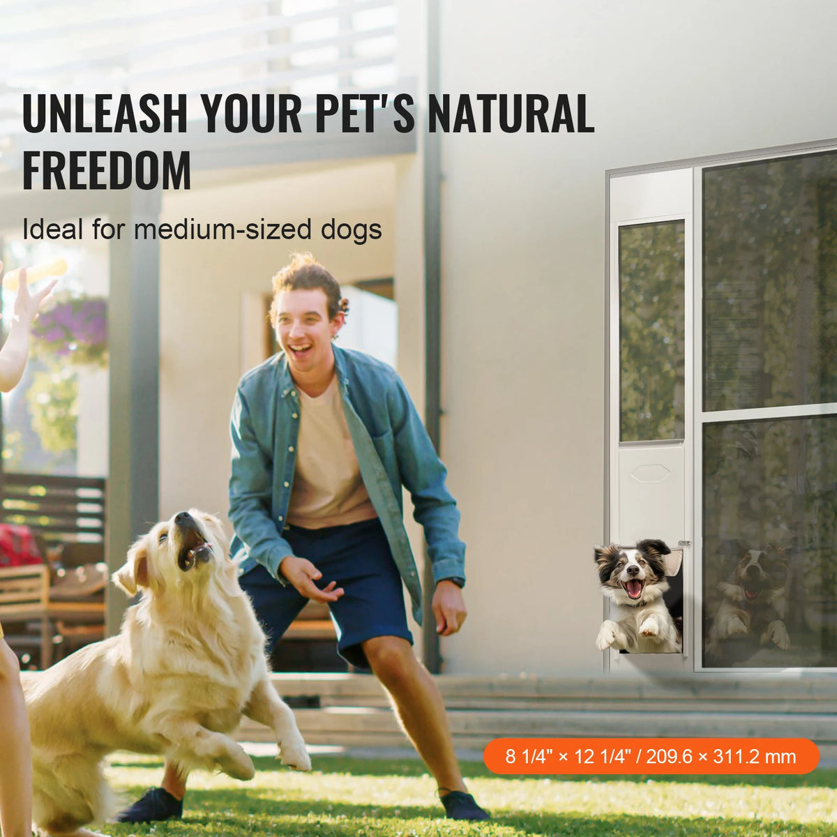 SucceBuy Aluminum Tempered Glass Sliding Adjustable Pet Door For Dogs