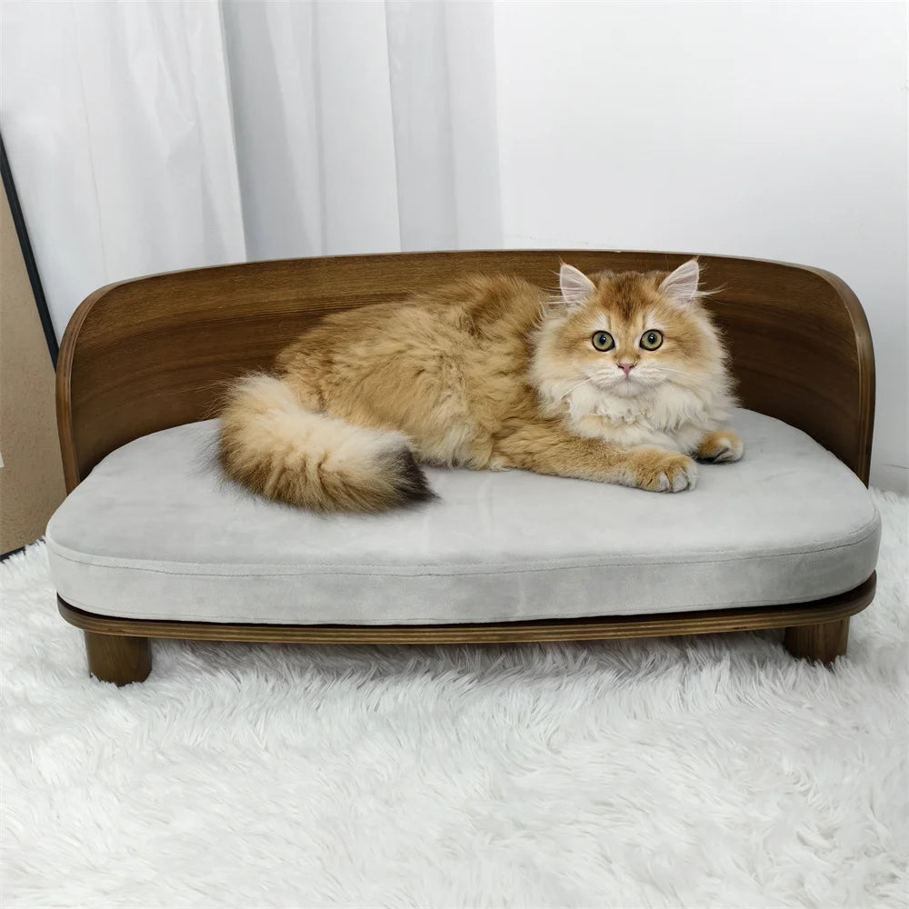 Borwart Eucalyptus Wood Elevated Pet Sofa Bed With Cushion