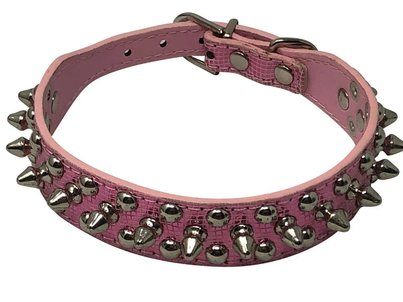 Studded Spiked Faux Leather Dog Collar With Adjustable Rivet Design