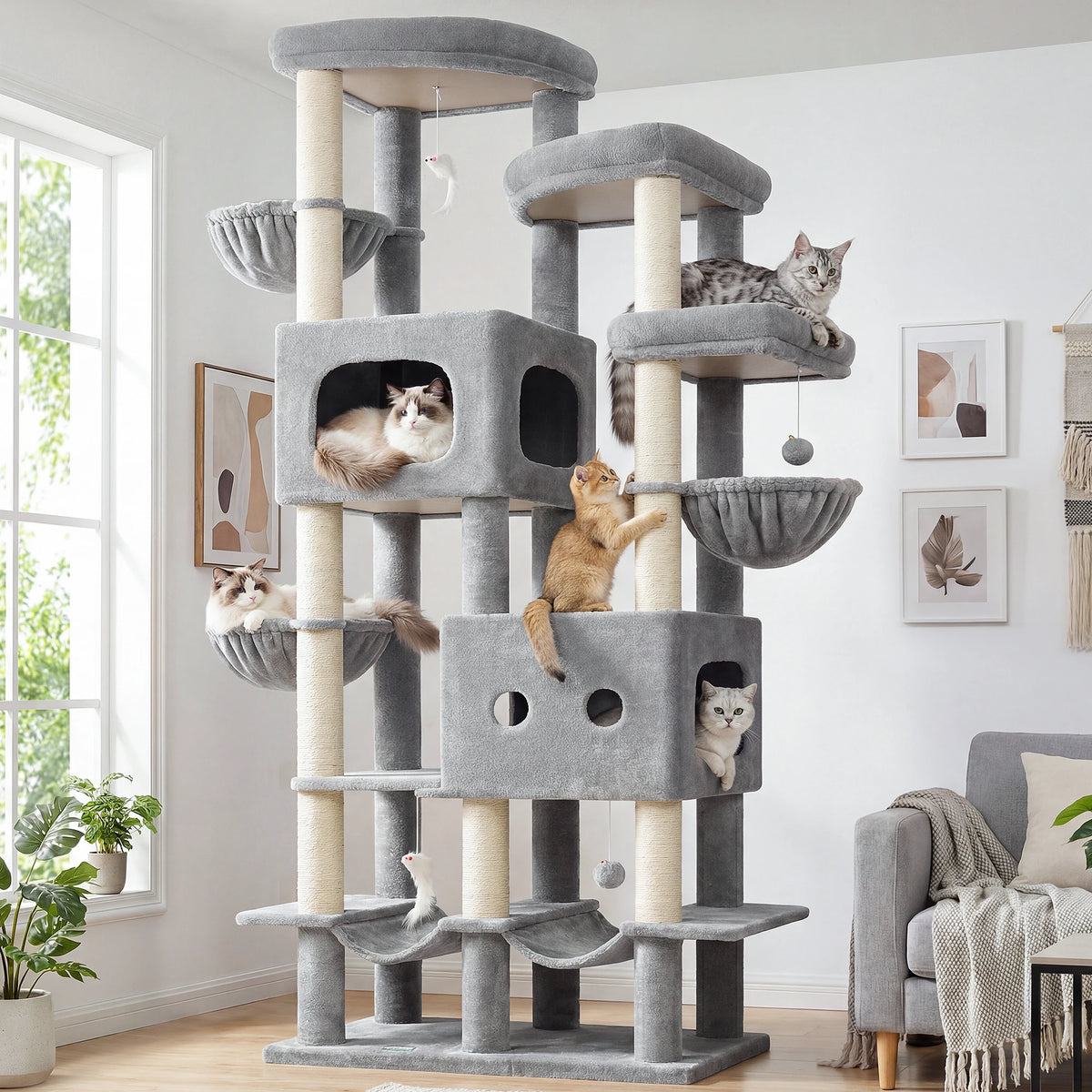 GLOBLAZER Multi Level Cat Tree With Scratching Posts And Hammocks