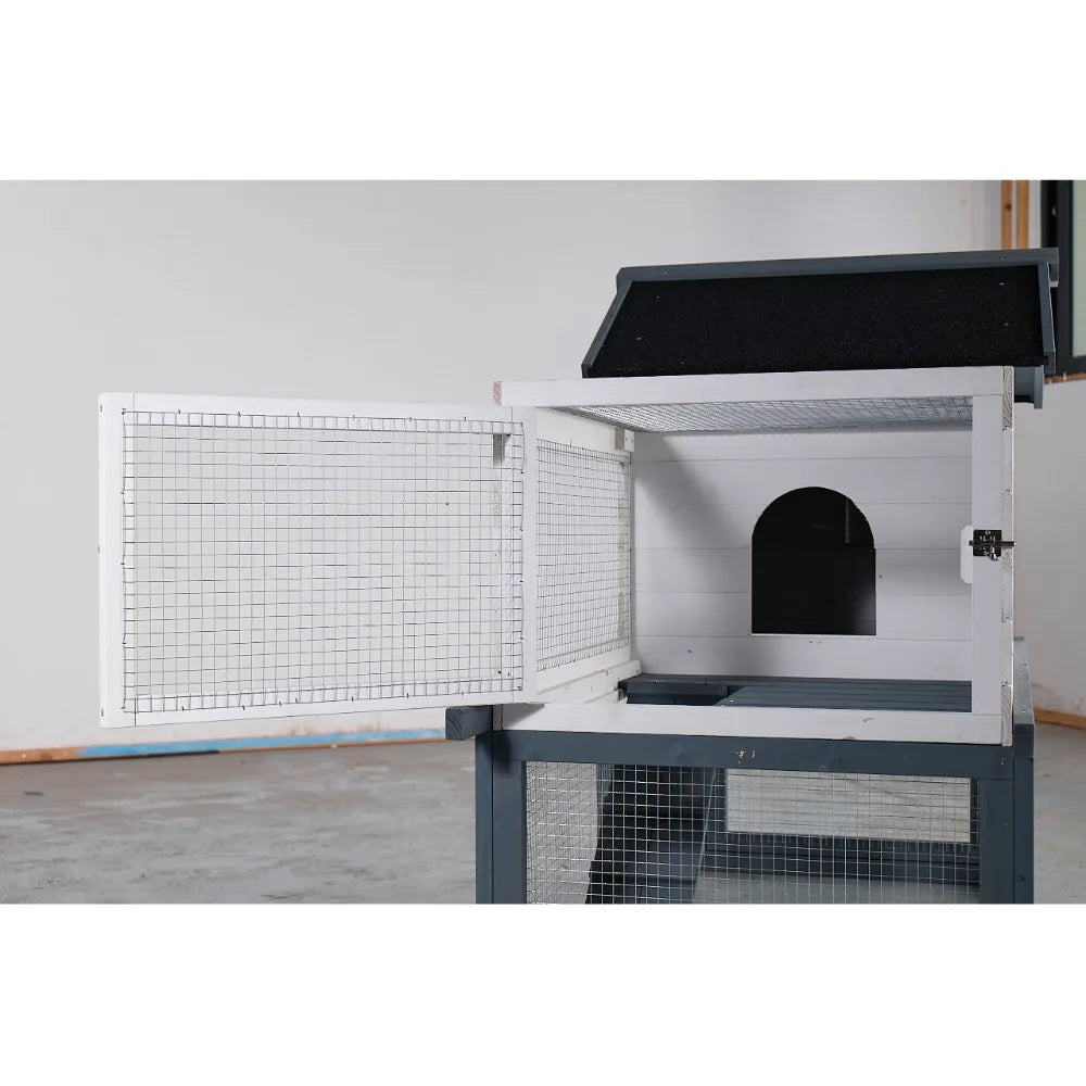 Chicken Coop with Run Elevated Solid Wood Hen House Outdoor Waterproof Metal Frame Raised Chicken Cage Pull Out Cleaning Tray Backyard Rabbit Hutch for Small Poultry