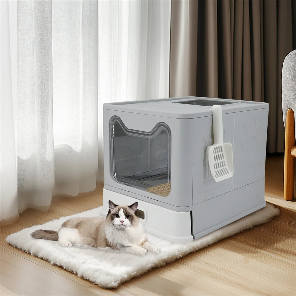Enclosed Stainless Steel Cat Litter Box With Scoop Easy Cleaning