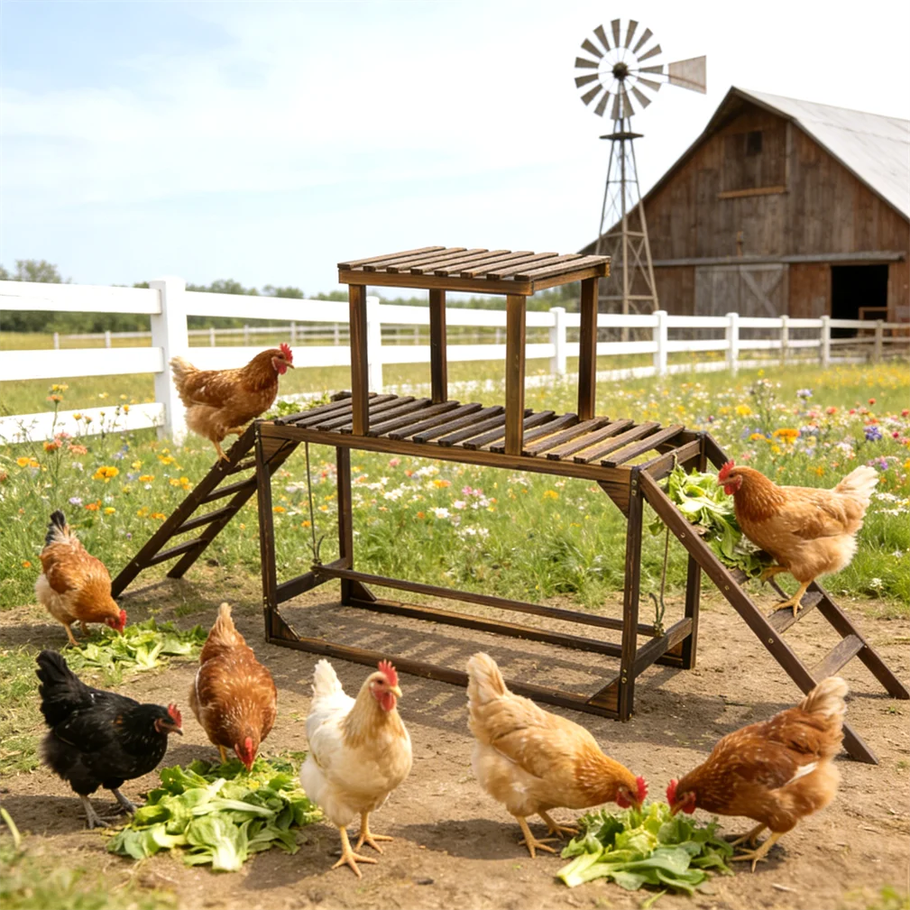 Chicken Coop Toy with Swing Ladder Platform Chicken Run Roosting Bar Hens Activity Play Ladder for Backyard Farm