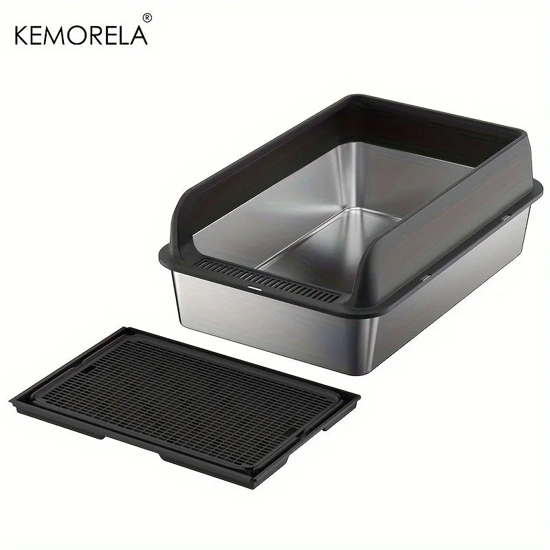 KEMORELA Stainless Steel Enclosed Cat Litter Box With Lid