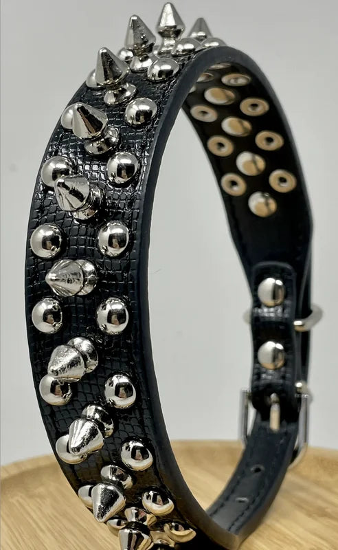 Studded Spiked Faux Leather Dog Collar With Adjustable Rivet Design
