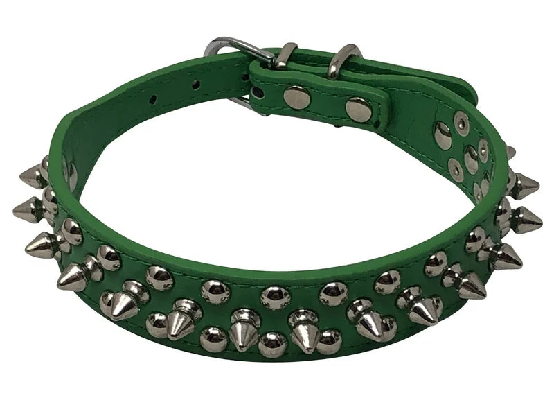 Studded Spiked Faux Leather Dog Collar With Adjustable Rivet Design