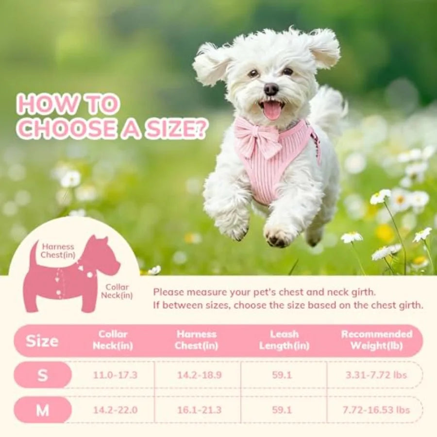Adjustable Cotton Dog Harness And Leash Set With Bowtie Design