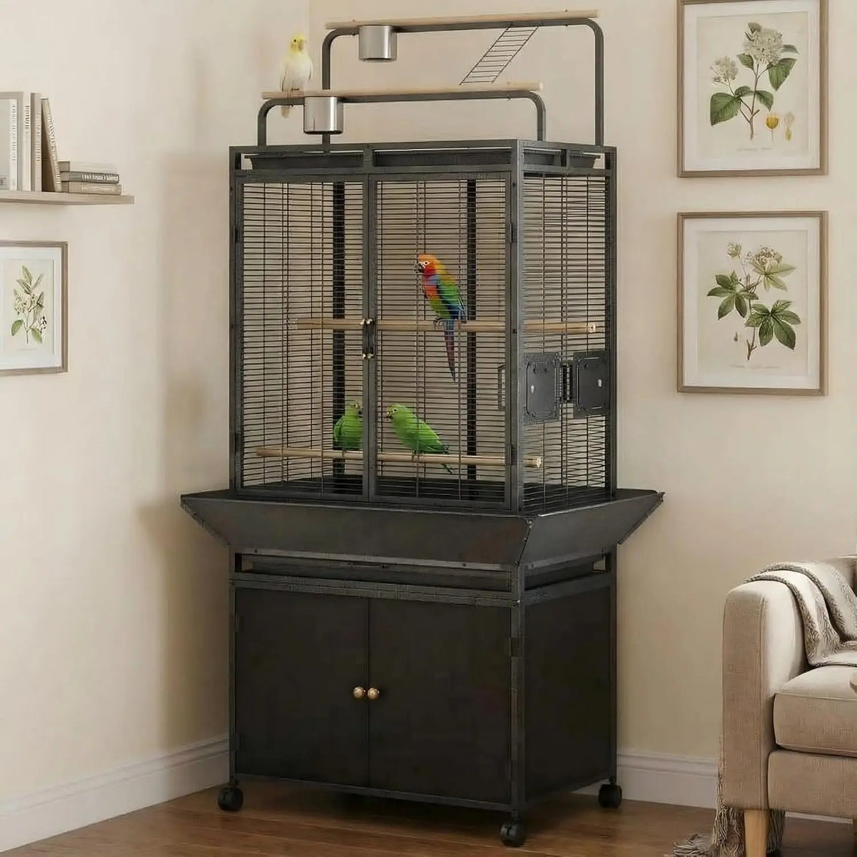 HiMISS Metal Bird Cage with Rolling Corner Stand and Playtop
