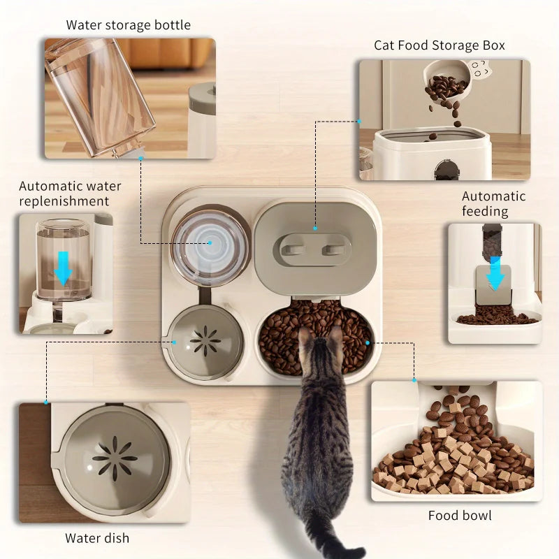 Automatic Pet Feeder With Spill Proof Bowl And Water Dispenser