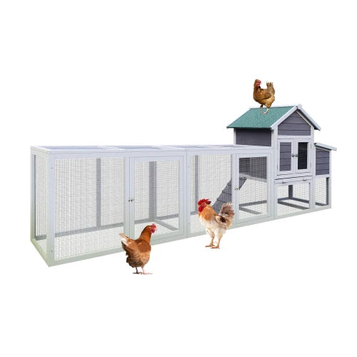 Gray Outdoor Chicken Coop - Waterproof Roof, Run, Nesting Box, Sliding Tray & Secure Poultry Locks