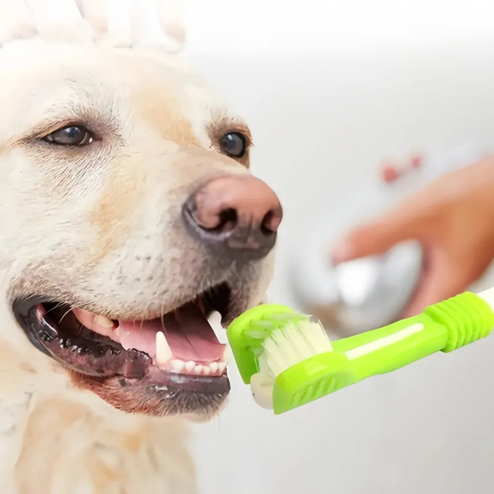 3-Sided Pet Toothbrush Dogs Cats Removes Tartar Freshens Breath