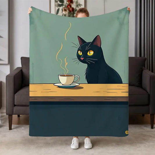 Cozy Black Cat Coffee Flannel Throw Blanket For Everyday Use