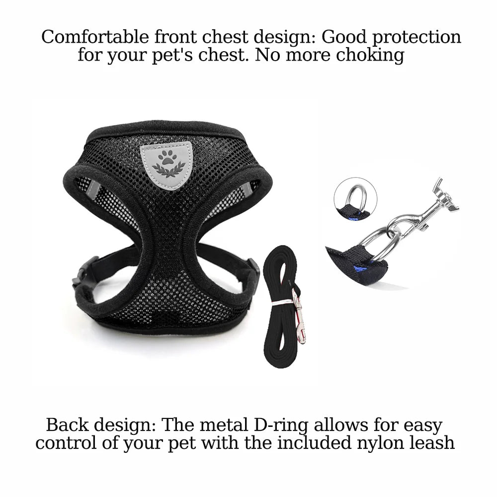 Adjustable Reflective Escape Proof Dog Cat Harness Leash Set Vest