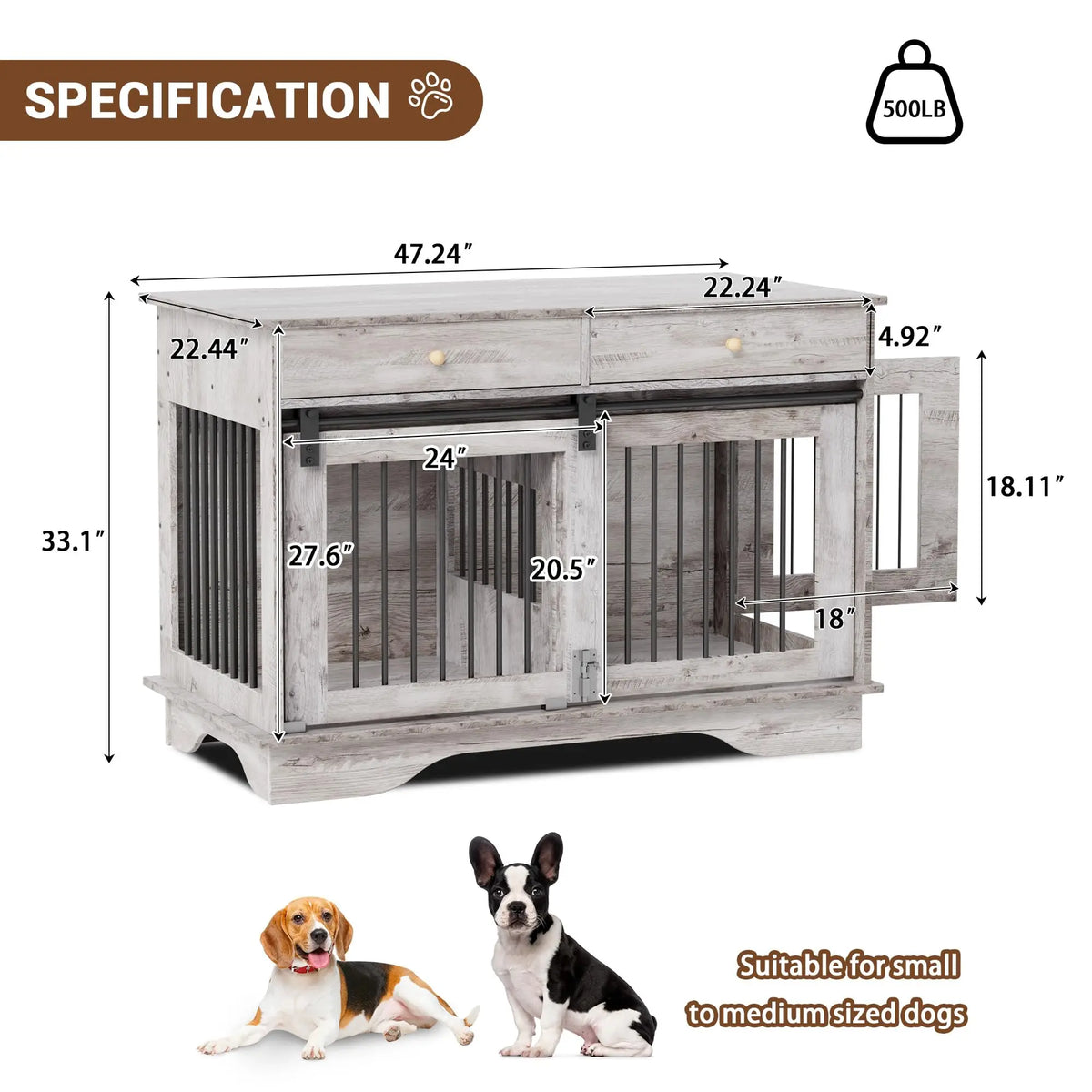 Premium Wooden Dog Crate Furniture With Dual Storage Drawers