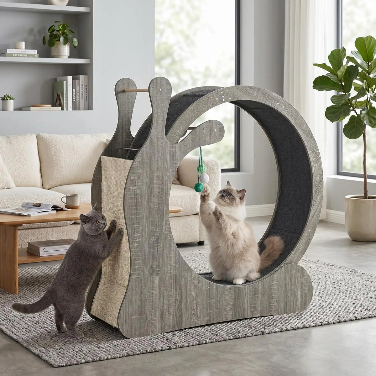 HiMISS Wooden Cat Exercise Wheel With Sisal Scratcher