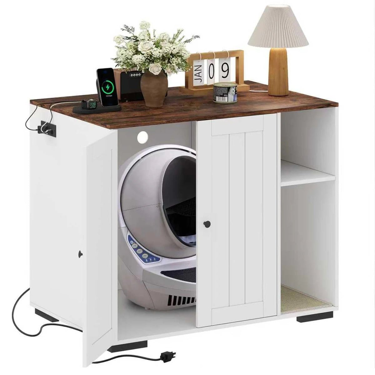 HiMiss Wooden Dog Proof Litter Enclosure With Power Outlet