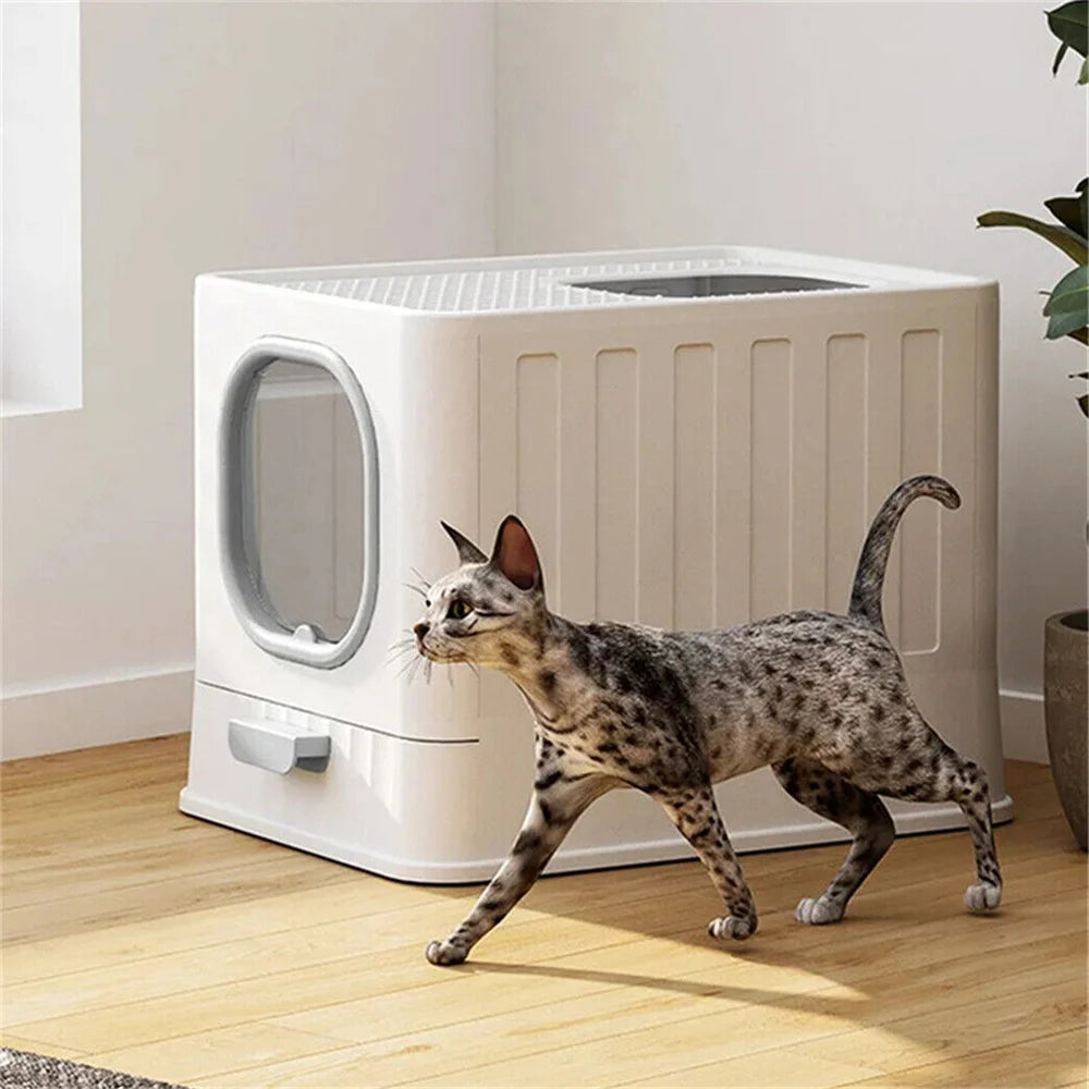 Enclosed Cat Litter Box With Drawer Scoop For Easy Cleaning