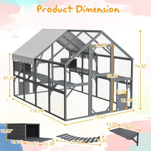 Spacious Outdoor Cat Enclosure With Weatherproof Roof And Dual Cabins
