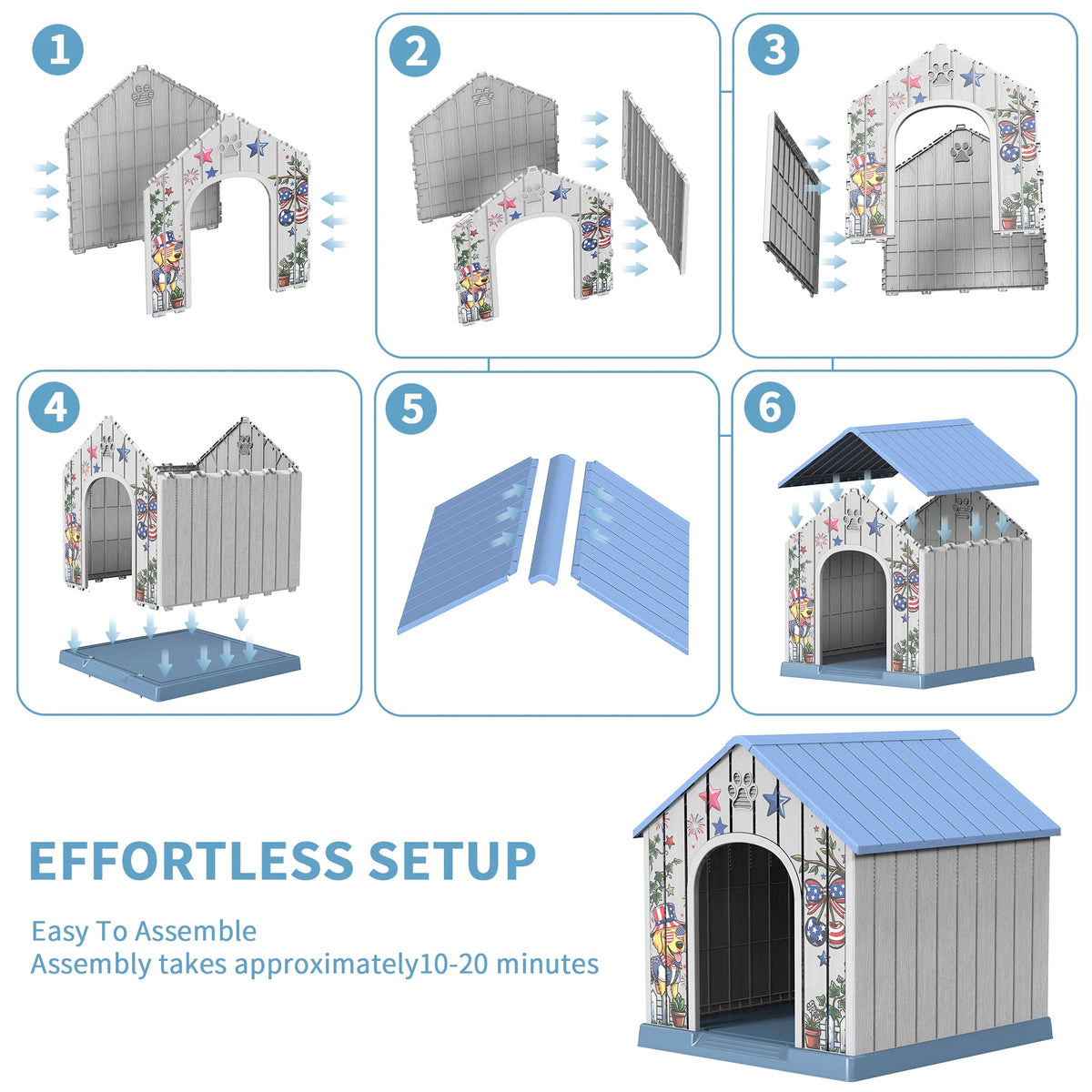Weatherproof Outdoor Plastic Dog House With Printed Pattern Door