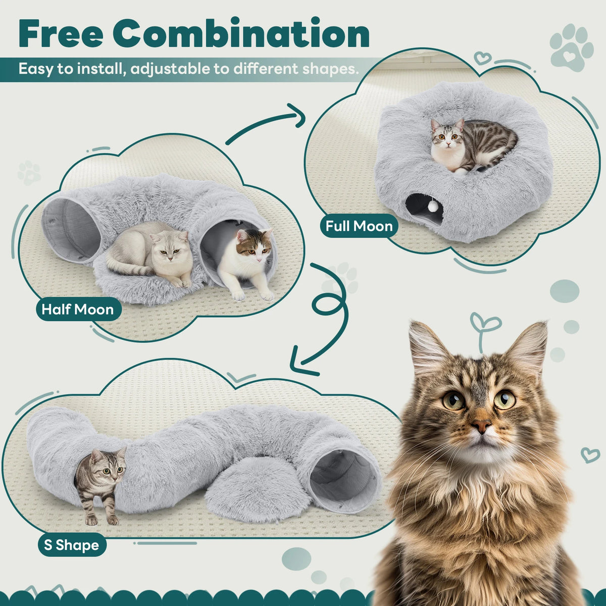JHK Multifunctional Doughnut Cat Tunnel Bed Plush Washable Playground